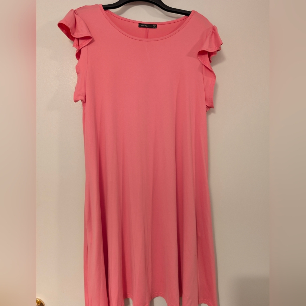 LC Lauren Conrad Hot Pink Flutter Sleeve Swing Dress with Pockets XL